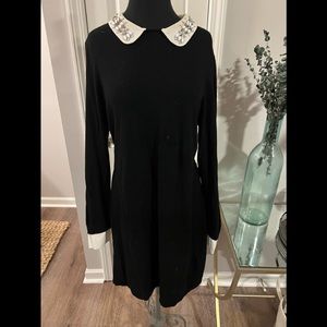 Ivanka Trump black and white Peter Pan rhinestone collar dress size L